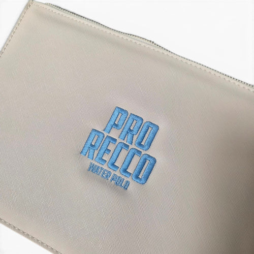 Pochette Piatta Avorio con Ricamo Azzurro