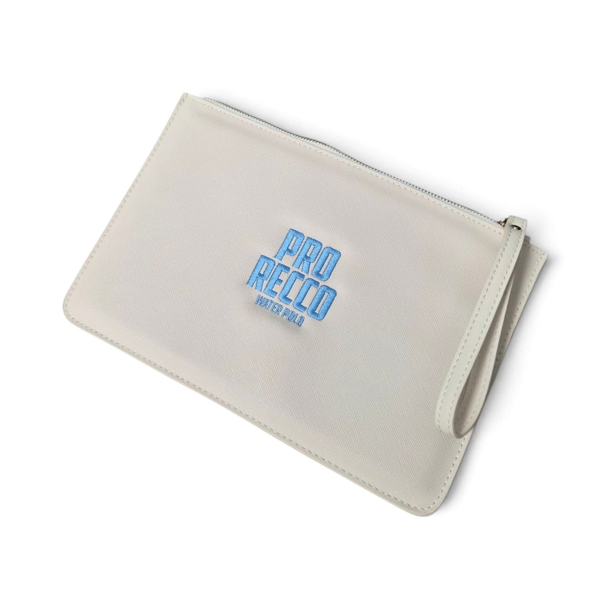 Pochette Piatta Avorio con Ricamo Azzurro