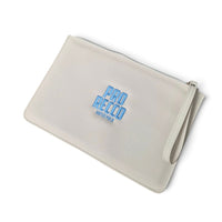 Pochette Piatta Avorio con Ricamo Azzurro