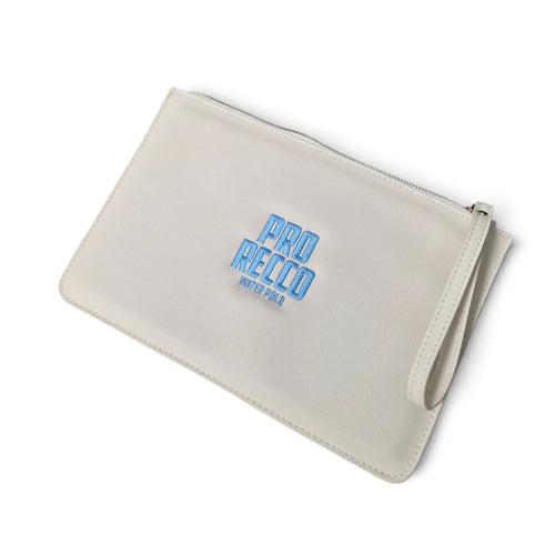 Pochette Piatta Avorio con Ricamo Azzurro
